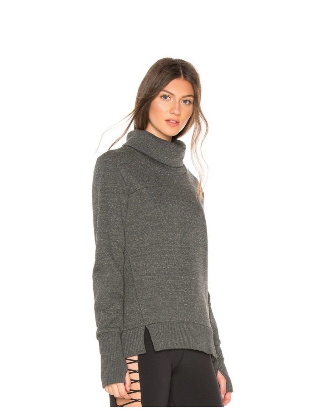 Alo Yoga Haze Long Sleeve Top Charcoal Heather Gray Size Medium